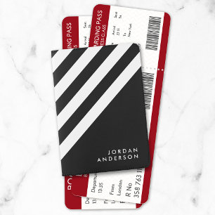 Minimalist Black with White Stripes Name Passport Holder