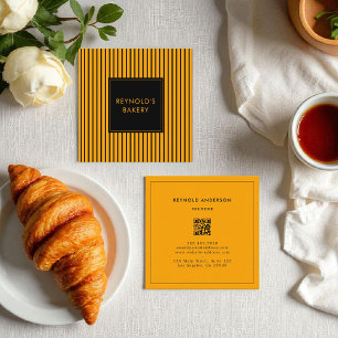 Minimalist Black & Yellow QR Code Stripes Bakery Square Business Card