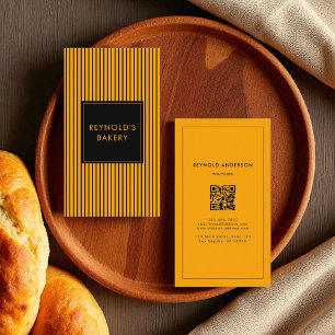 Minimalist Black & Yellow Stripes Bakery QR Code Business Card