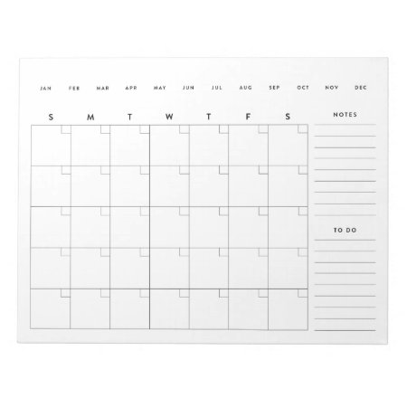 Minimalist Blank Monthly Calendar Planner Notepad