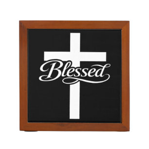 Minimalist Blessed Cross Christian Faith Design Desk Organizer