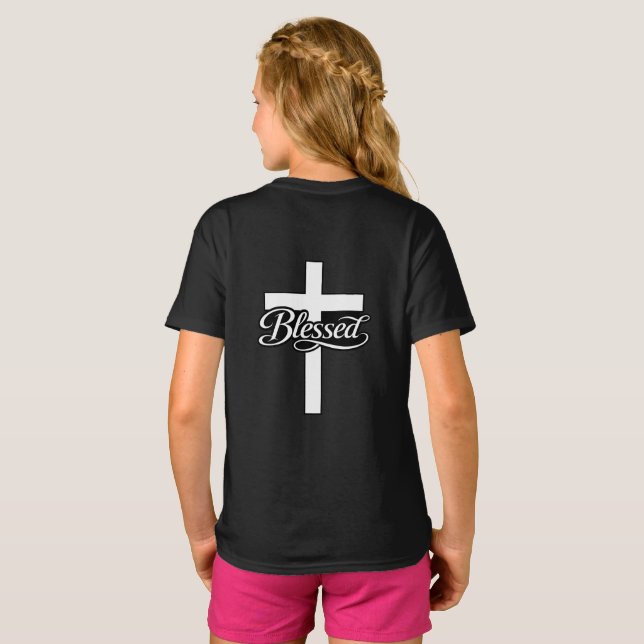 Minimalist Blessed Cross Christian Faith Design T-Shirt (Back Full)
