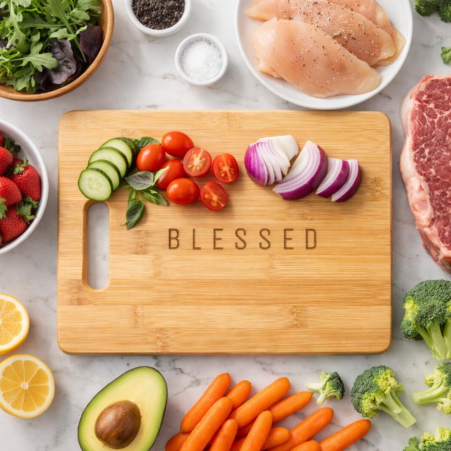 Minimalist BLESSED Simple Text Christian Faith Engraved Cutting Board (Creator Uploaded)