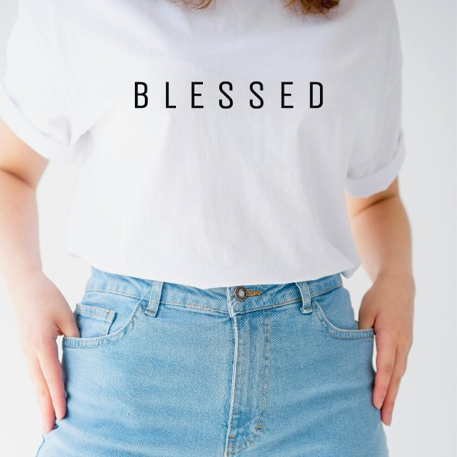 Minimalist BLESSED Text White T-Shirt (Creator Uploaded)