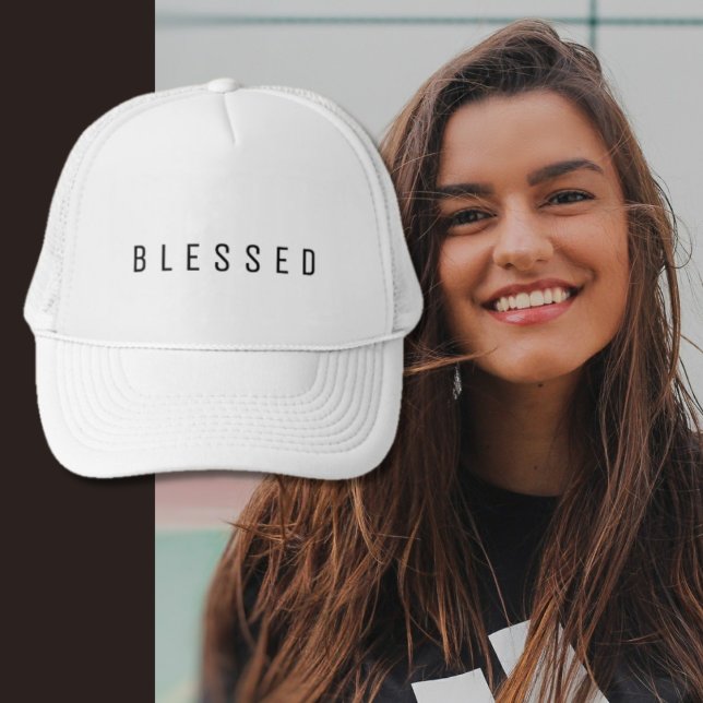 Minimalist BLESSED Text White Trucker Hat (Creator Uploaded)
