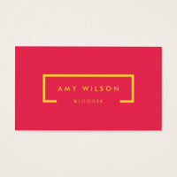 Minimalist Blogger Social Media Bright Pink Yellow Business Card