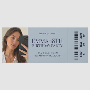 Minimalist Blue 18th Birthday Ticket Invitation