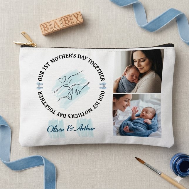 Minimalist Blue 1st Mother's Day Custom Keepsake Accent Pillow (Creator Uploaded)