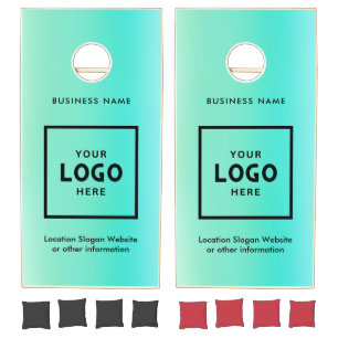 Minimalist Blue Abstract Business Logo Branded Cornhole Set