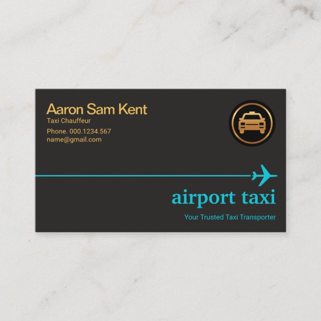 Minimalist Blue Airplane Sky Line Taxi Chauffeur Business Card (Front)