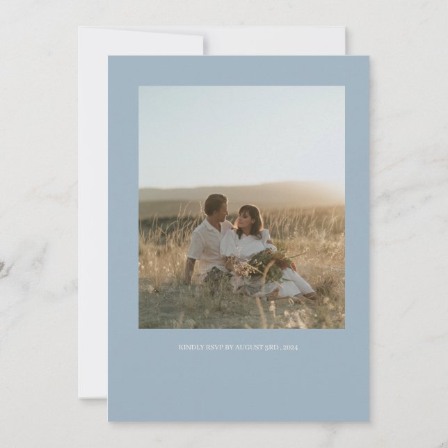 Minimalist Blue And Cream Wedding Invitation (Back)