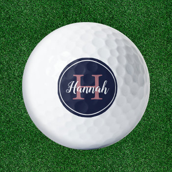 Minimalist Blue And Pink Script Monogram Name Golf Balls by DoodlesGiftShop at Zazzle