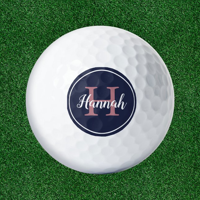 Minimalist Blue and Pink Script Monogram Name Golf Balls (Creator Uploaded)