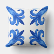 Minimalist Blue and White Botanical Accent Pillow,