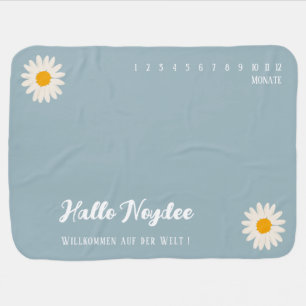 Minimalist Blue and White Daisy Milestone Baby Blanket