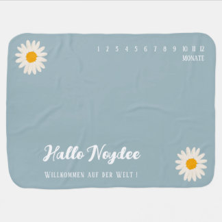Minimalist Blue and White Daisy Milestone Baby Blanket