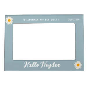 Minimalist Blue and White Daisy, Name, Birthday Magnetic Frame