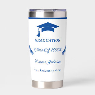 Minimalist Blue And White Graduation Custom Insulated Tumbler