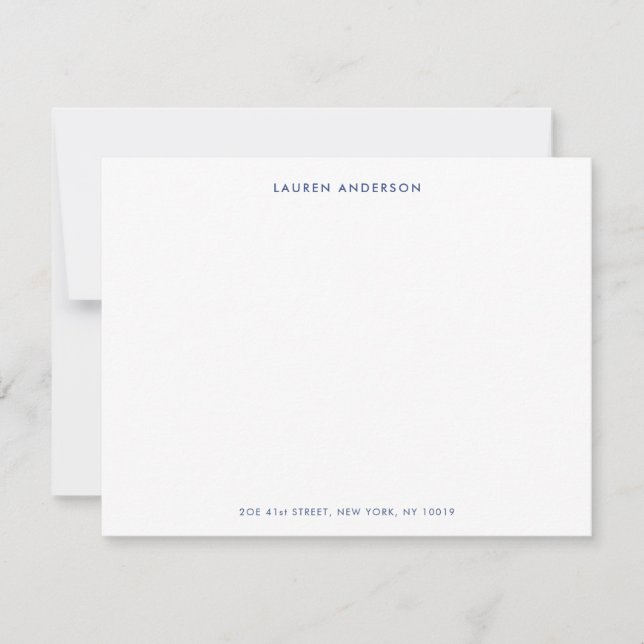 Minimalist Blue and white Personalized Flat Note Card (Front)