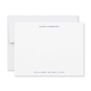 Minimalist Blue and white Personalized Flat Note Card