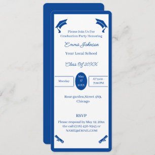 Minimalist Blue And White Personalized Graduation Invitation