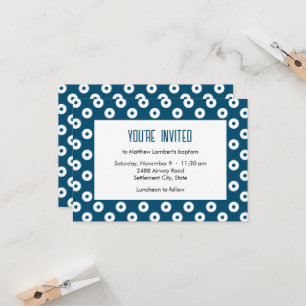 Minimalist Blue and White Polka-Dot Baptism Invitation
