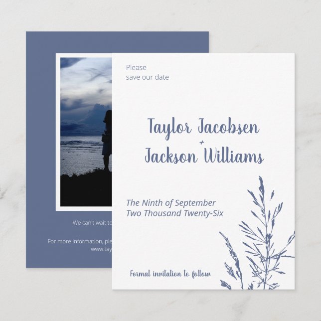 Minimalist Blue and White Wedding Save the Date (Front/Back)
