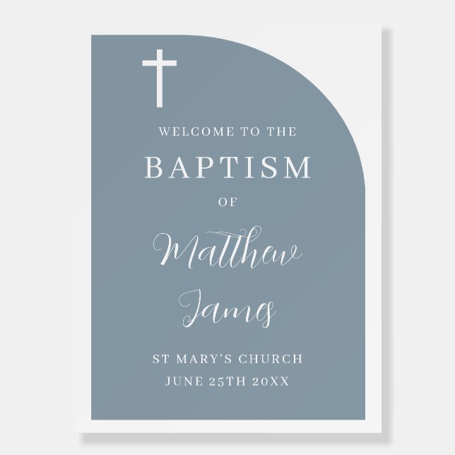 Minimalist Blue Arch Baptism Welcome Sign (Front)