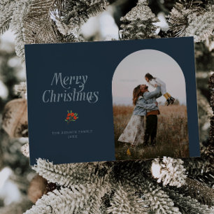 Minimalist Blue Arch Merry Christmas Photo Holiday Card