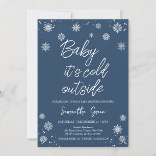 Minimalist Blue Baby It's Cold Outside Baby Shower Invitation