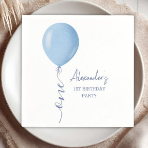 Minimalist Blue Balloon Boy 1st Birthday Paper Napkins