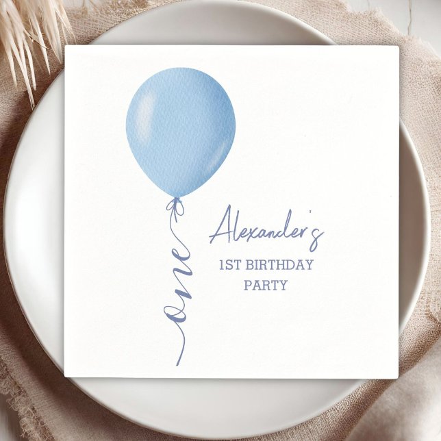 Minimalist Blue Balloon Boy 1st Birthday Paper Napkins (Creator Uploaded)
