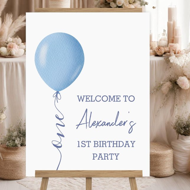 Minimalist Blue Balloon Boy 1st Birthday Welcome Foam Board (Creator Uploaded)