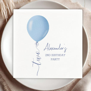 Minimalist Blue Balloon Boy 2nd Birthday Paper Napkins