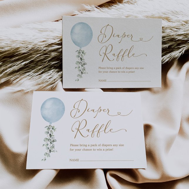 Minimalist Blue Balloon Eucalyptus Diaper Raffle Enclosure Card (Creator Uploaded)
