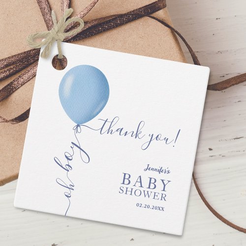 Minimalist Blue Balloon Oh Boy Baby Shower Favor Tags