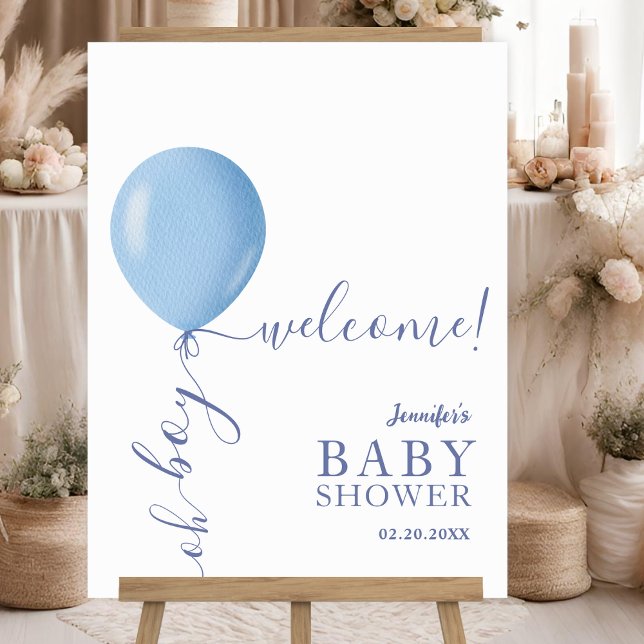 Minimalist Blue Balloon Oh Boy Baby Shower Foam Board (Creator Uploaded)