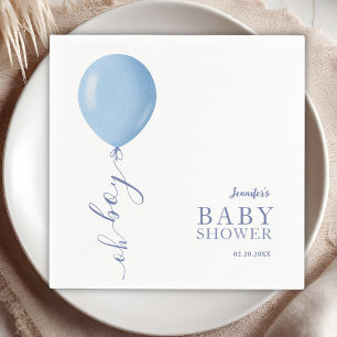 Minimalist Blue Balloon Oh Boy Baby Shower Napkins