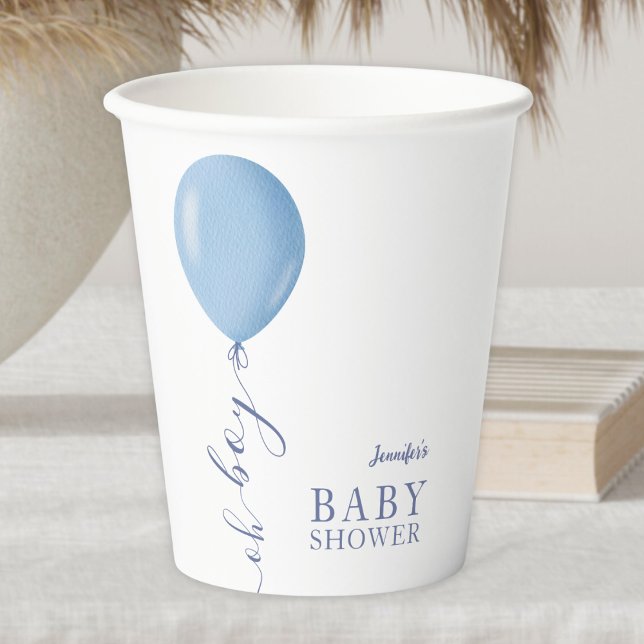 Minimalist Blue Balloon Oh Boy Baby Shower Paper Cups (Creator Uploaded)
