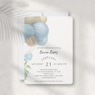 Minimalist Blue Balloons Baby Shower Invitation