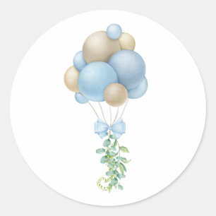 Minimalist Blue Balloons Boy Baby Shower Classic Round Sticker