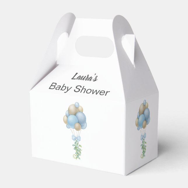 Minimalist Blue Balloons Boy Baby Shower Favor Boxes (Front Side)