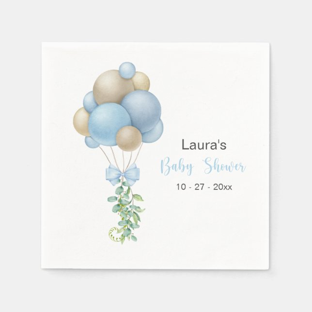 Minimalist Blue Balloons Boy Baby Shower Napkins (Front)