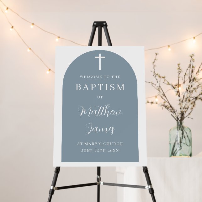 Minimalist Blue Baptism Welcome Sign (In Situ (Stand))