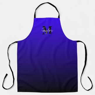 Minimalist Blue Black Ombre Name Monogram Apron
