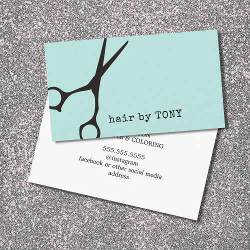 Minimalist Blue Black Scissors Hair Stylist Business Card