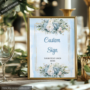 Minimalist Blue Botanical Gold Wedding Sign DIY