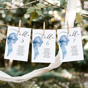 Minimalist Blue Bow Table Seating Chart cards