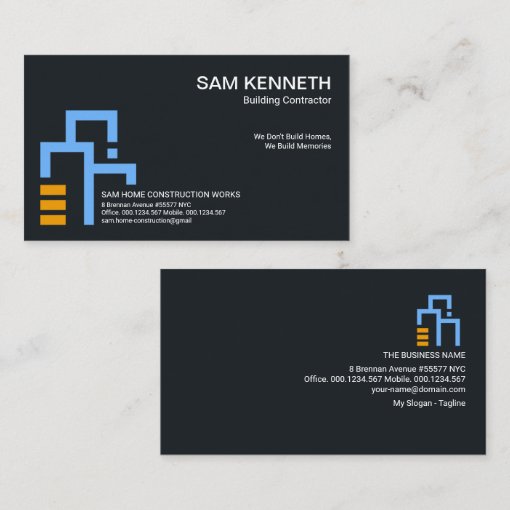 Minimalist Blue Building Blocks Construction Business Card | Zazzle
