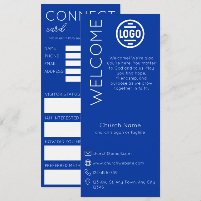 Minimalist Blue Church Connection Card (Front/Back)
